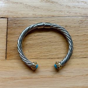 Twisted Silver Cable Bracelet with Marbled Turquoise Stone